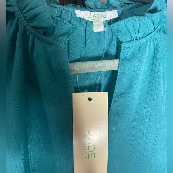 NWT JADE Melody Tam Teal Ruffle Blouse Size Small - Picture 3 of 8